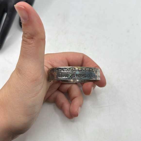 Silver Tone Engraved Bangle Bracelet Cuff Love Is Patient 1 Corinthians Verse - Picture 5 of 8